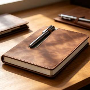 A5 leather-cover ruled writing journal